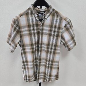 Columbia Kids Plaid Button Down Shirt in Tan and White